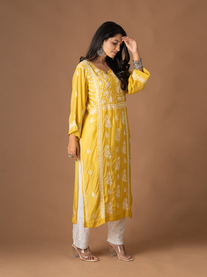 Yellow Lotus Chikankari Kurti