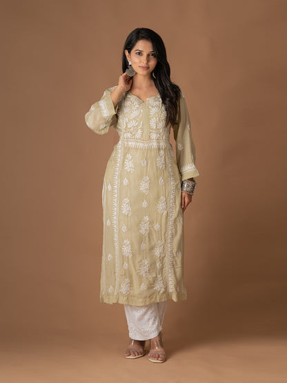 Muslin Lotus Chikankari Kurti