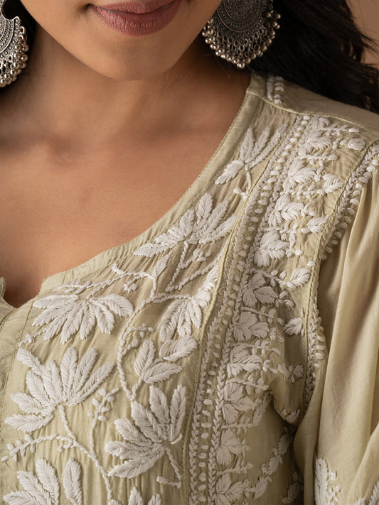 Muslin Lotus Chikankari Kurti