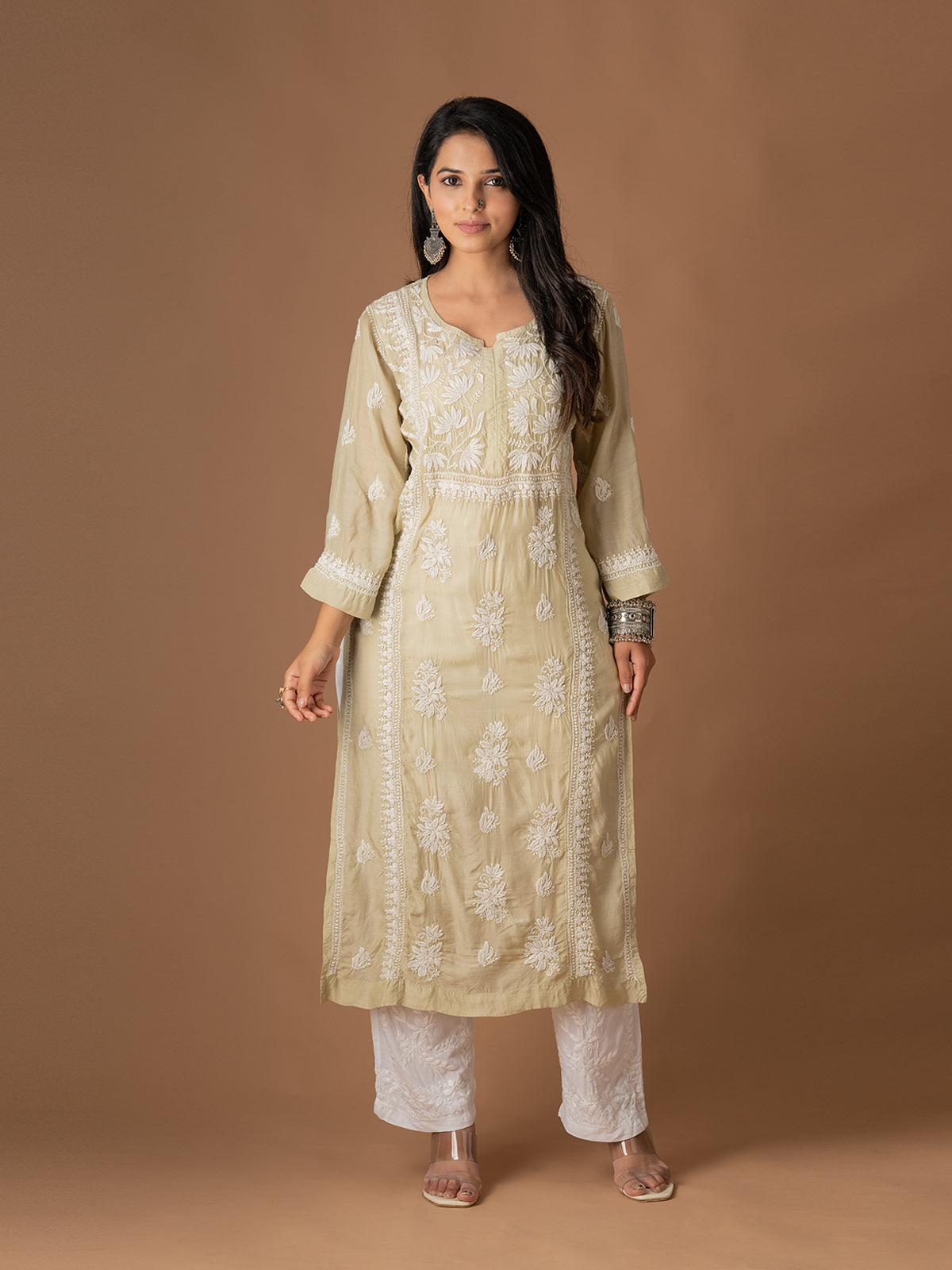 Muslin Lotus Chikankari Kurti