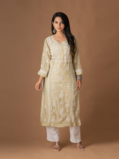 Muslin Lotus Chikankari Kurti