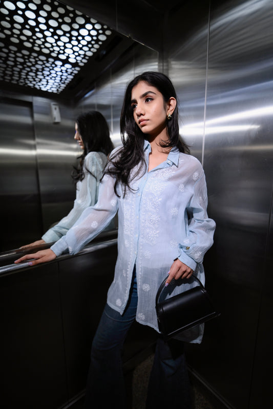 Mul Chanderi Chikankari Shirt