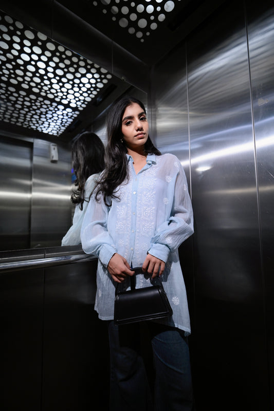 Mul Chanderi Chikankari Shirt